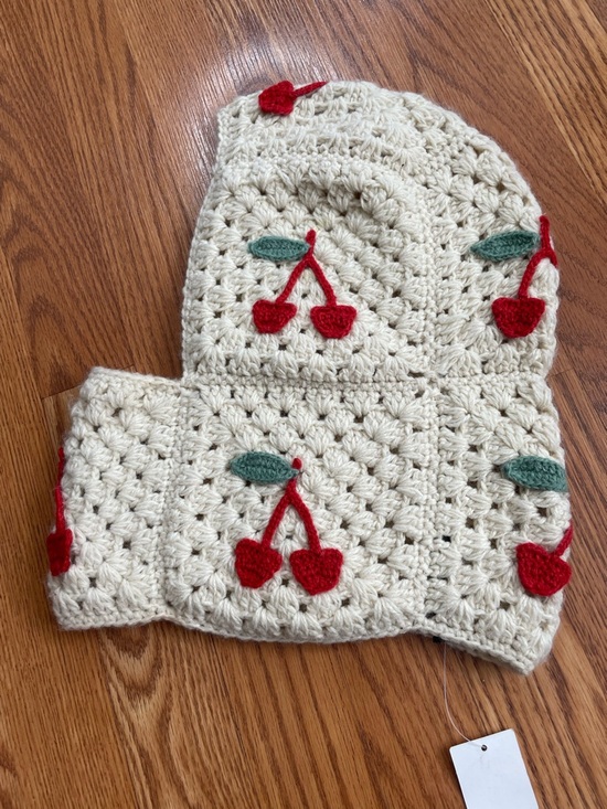 Urban Outfitters Accessories - Urban Outfitters Crochet Cherry Balaclava Hood Cream NWT